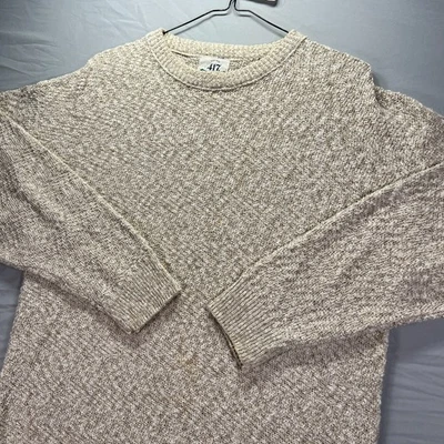 Vintage Grandpa Sweater Mens Medium Beige Heavy Knit Chunky Cotton Van Heusen - Image 1 of 4