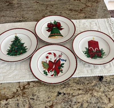Sakura Set of 4 Appetizer Plates Holiday Cheer by Sally Eckman Roberts NEW - Image 1 of 4