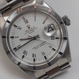 Rolex Date 34 mm Steel White Roman Oyster Automatic Watch 1501 Circa 1971 - Picture 1 of 10