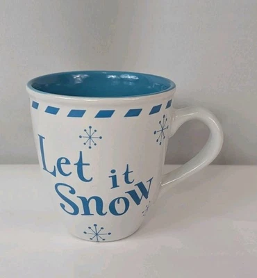 Taza de café de gres copo de nieve Royal Norfolk azul y blanco Let It taza de té Foto 1 de 4