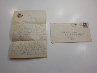 WW2 Letter 1944 Donald Duck Breaking Submarine Disney Mayport Florida War WWII - Image 1 of 2