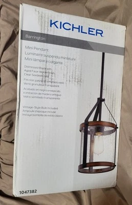 KICHLER BARRINGTON 14" RUSTIC SEEDED GLASS CHANDELIER HANGING PENDANT LIGHT - Image 1 of 4