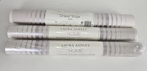 Laura Ashley Draper Streifen Zobel Tapetenrolle x3 perlmuttfarbene Oberfläche 10 m x 53 cm - Bild 1 von 12