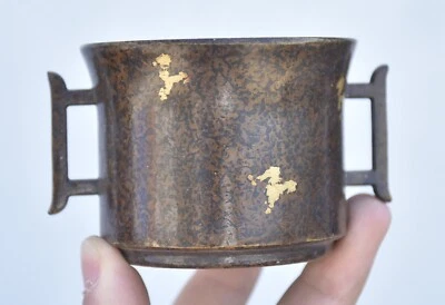 Quemador de incienso incensario doble oreja dinastía del cobre china Ming Xuande de 3,4" Foto 1 de 4