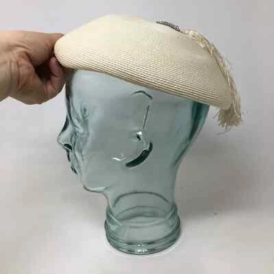 Sombrero Fascinator Percher Marfil Años 50 De Colección con Broche de Estrás Borla Talla Única Foto 1 de 4