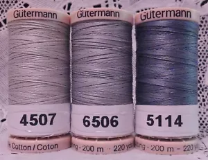 3 graue GUTERMANN 100% Baumwolle Handgarn zum Quilten 220 Yard Spulen - Bild 1 von 1