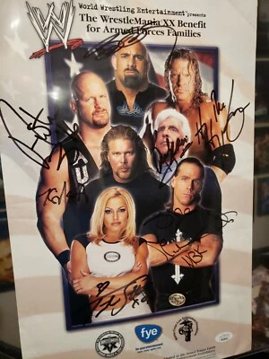 WWE HOF Signed Stone Cold Austin HHH Flair HBK Nash Goldberg Stratus WWF JSA COA - Image 1 of 4