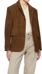Mens Rust brown pure suede leather Blazer coat jacket Custom size S M L XL 2XL - Picture 1 of 4