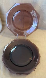 VTG Set Of 4 MCM Hazel Atlas Amethyst Purple Glass 10” Octagon Dinner Plates EUC - Picture 1 of 5