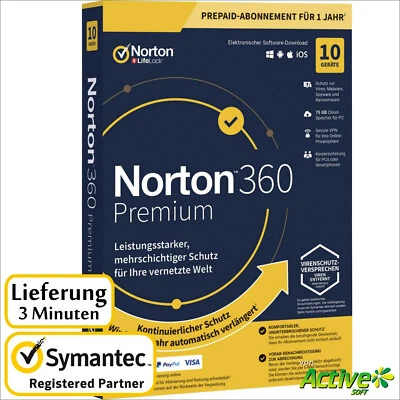 NORTON 360 Premium 2025 10 Geräte |PC,Mac,Android,iOS| Internet Security DE-Liz - Bild 1 von 4