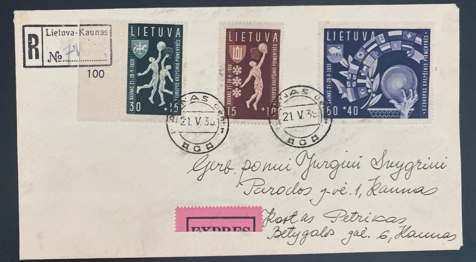 1939 Kaunas Lituania cubierta Tercer Campeonato Europeo de Baloncesto Sc#B52-4 Foto 1 de 2
