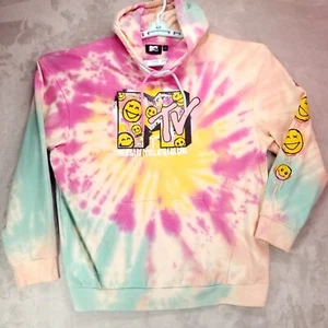MTV Sweatshirt Unisex L Tie Dye Graphic Psychedelic Vibes Y2K 90s Retro Smiley - Picture 1 of 13