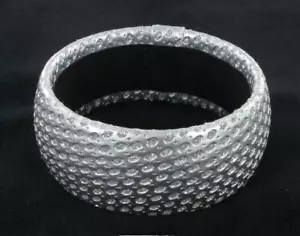 Wide Textured Silver Tone Pleather Round Bangle Bracelet Ladies Standard Size - Picture 1 of 2