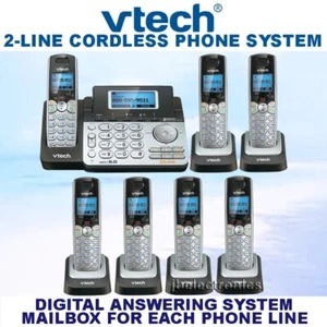 VTECH DS6151 DECT 6.0 2-LINE CORDLESS PHONE + 6 CORDLESS HANDSETS - NEW - Picture 1 of 4