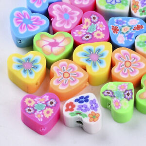 10 Polymer Clay Heart Beads Assorted Lot 9mm to 11mm Food Jewelry Supplies