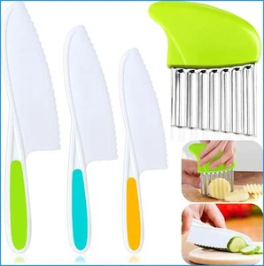 4 Pcs Kids Knife Set, Nylon Kitchen Knives with Crinkle Cutter, Serrated Edges - Picture 1 of 14