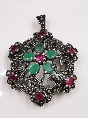 Wunderschöner Anhänger mit Rubinen und Smaragde in Silber 925 - Bild 1 von 4