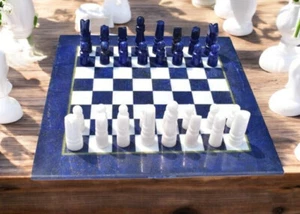 18" Lapis Lazuli Chess Set Handcrafted Stone chess Board for Stylish Home Decors - Picture 1 of 10