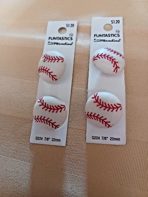4 VTG Streamline Funtastics Baseball Buttons 7/8" white with red stitching - Image 1 of 2
