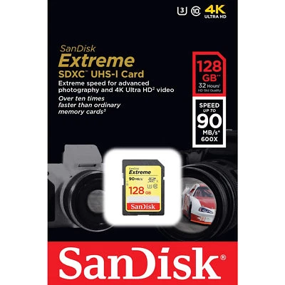 SanDisk Extreme 600X 90MB/S Class 10 128GB SDXC SD XC UHS-I U3 Flash Memory Card - Image 1 of 2
