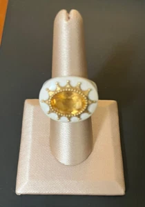 14KT Yellow Gold Citrine White Agate Ring Size 8 - Picture 1 of 6