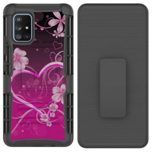 For SAMSUNG FOR GALAXY A21 (A215) 6.5" PINK PURPLE FLOWER ARMOR STAND COVER CASE - Picture 1 of 1