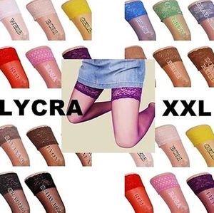 LYCRA Halterlose Strümpfe GR. XL-XXXL Alle Farben 20 DEN BREITE SPITZE!!! EU - Picture 1 of 8