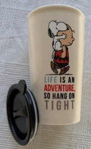 Hallmark ©Peanuts "Life Is An Adventure, So Hang On Tight"  Travel Mug with Lid - Picture 1 of 3