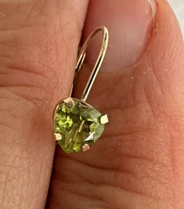 10k Gold Earring Citrine Green Heart French Hook SINGLE ONE Signed CI - Picture 1 of 9