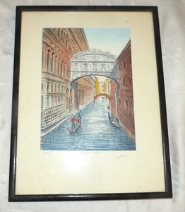 Bridge of Sighs, Venice Framed Signed Etching Print - Picture 1 of 3