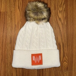 Berretto Whataburger donna invernale POM berretto pelliccia taglia unica logo elasticizzato panna e marrone - Foto 1 di 2