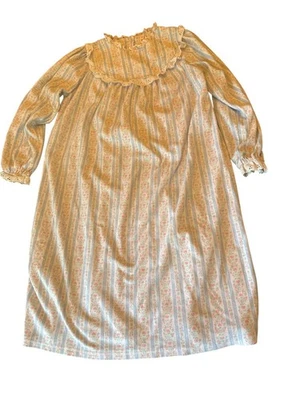 Lanz Nightgown Floral Striped Pattern Lace Trim Long Sleeve Girls Size M (7/8) - Image 1 of 4