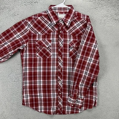 Wrangler Shirt Button Up Mens Large Red Plaid Western Pearl Snap Cowboy Pocket - Image 1 of 4