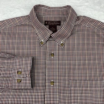 Brooks Brothers Dress Shirt BOYS XL Burgundy/Orange Checks No Iron - Image 1 of 4