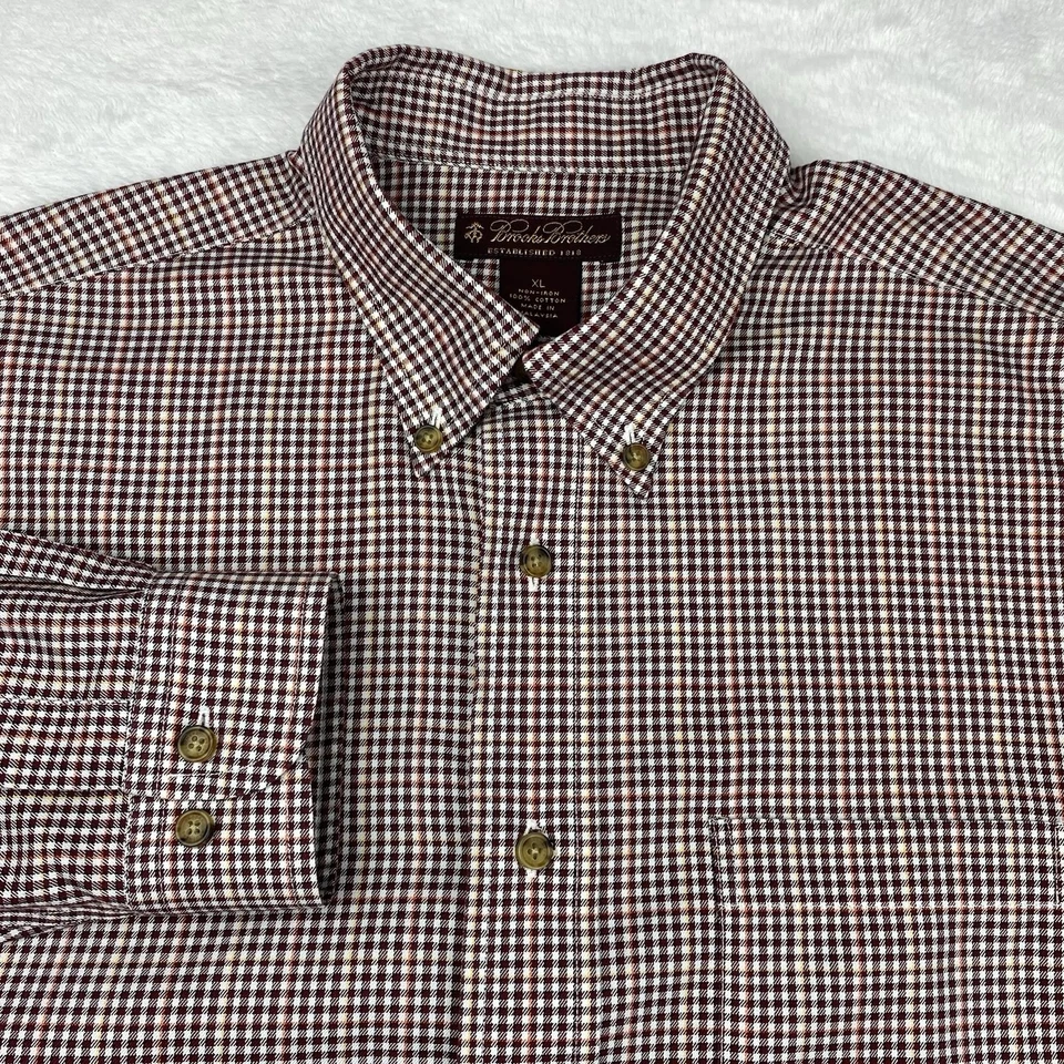 Camisa de Vestir Brooks Brothers NIÑOS XL Borgoña/Naranja Cuadros Sin Plancha Foto 1 de 4
