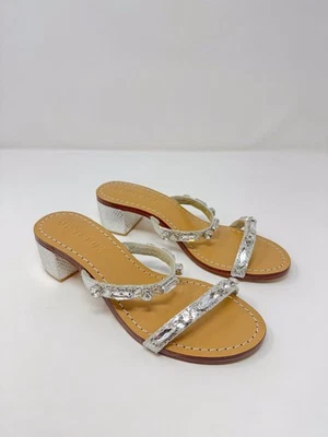 Sandalias Mystique Plateadas Marrón Metálicas Joyas Estrás Tacones Sin Cordones EE. UU. 7 Foto 1 de 4