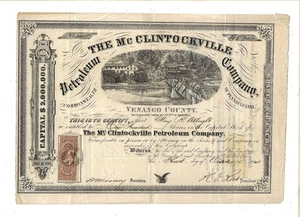 Pennsylvania 1864 McClintockville Petroleum Company Aktienzertifikat Venango Co - Bild 1 von 2