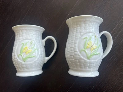 Nuevo Juego de 2 Tazas Mariposa Amarillas Verano Belleek Ireland  Foto 1 de 4