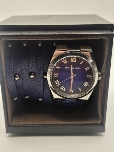 Orologio Michael Kors Channing quadrante blu cinturino pelle + set bracciale. MK 2355
