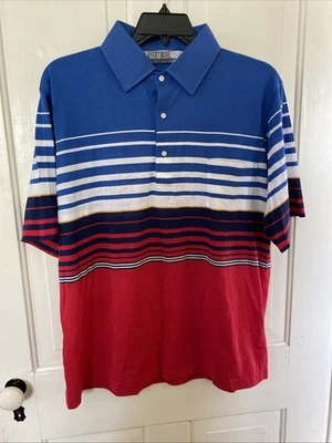 Camisa Polo de Golf Knightsbridge Años 90 DE COLECCIÓN BOLSILLO Rojo Blanco Azul Rayas 1X Foto 1 de 4