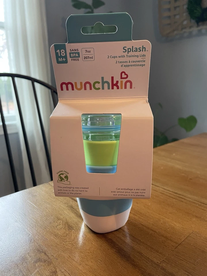 Tazas Munchkin Splash para niños pequeños con tapas de entrenamiento 7 OZ 2 PK verde y azul 18 m Foto 1 de 4
