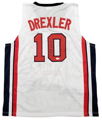 Team USA Clyde Drexler Autographed Signed White Jersey JSA - Image 1 of 4