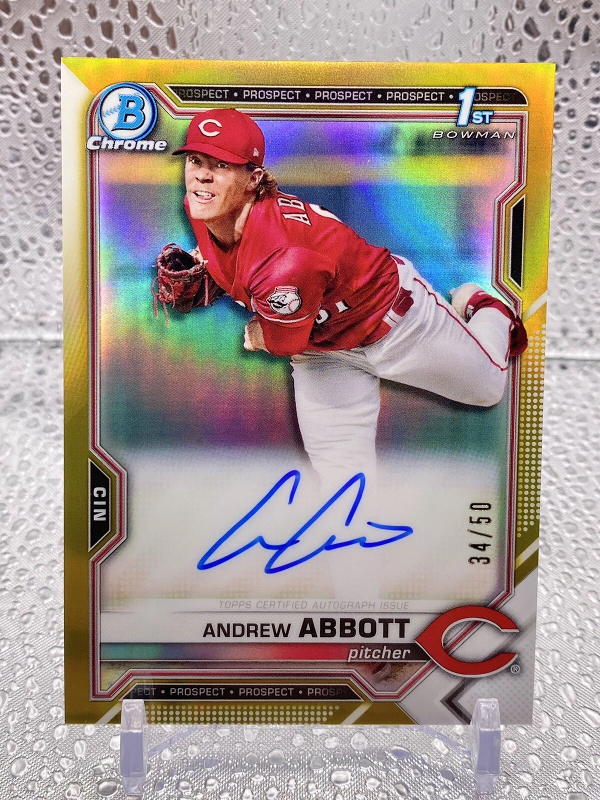 2021 Bowman Draft ANDREW ABBOTT 1st True Gold Chrome Refractor AUTO 34/50 CDA-AA