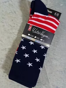 Golf Socks Walter Hagen American Flag Crew Large 2 Pair Red Blue - Picture 1 of 8