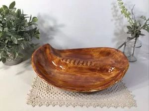 Posacenere in ceramica MCM/RETRÒ Boomerang ~ 12”~arancione/marrone - Foto 1 di 23