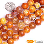 12mm Orange Crackle Agate Faceted Round Loose Spacer Beads For Jewelry Making 