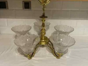 Franklite Brass & lead crystal shades - a 5 Branch Ceiling light - 2 available - Picture 1 of 7