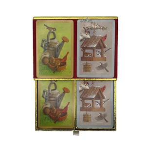 Vintage Congress Double Deck Playing Cards Birds Feeder Watering Can Squirrel - Picture 1 of 11