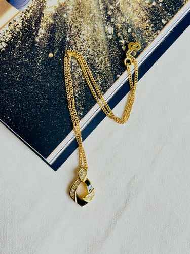 Collana Christian Dior Vintage 1980 Cristalli Neri Diamanti Girocollo Traforato Oro