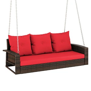 3-Seats Hanging Porch Swing Chair Wicker Lounge Rattan Patio Swing w/Cushions - Picture 1 of 14